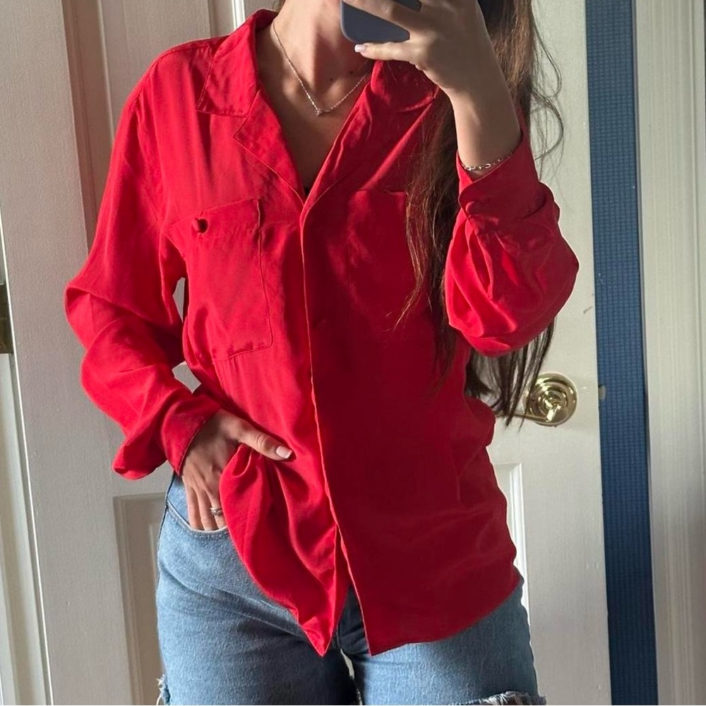 Vintage Dior Vibrant Red Button-Down Shirt